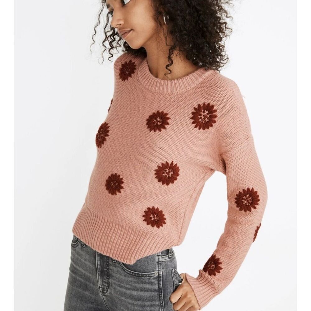 Madewell Merino Wool/Alpaca Blend Sweater Women's Pink Flower Knit Size S